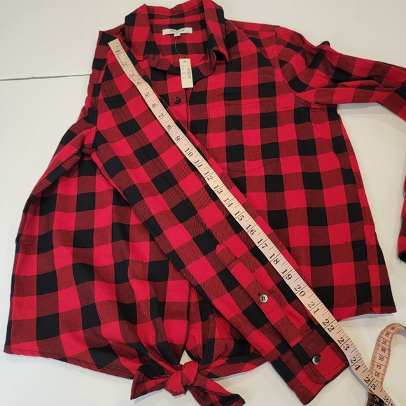 Madewell CUSTOM Front Tie Red Black Buffalo Plaid Flannel Shirt Charlie Daniel's - Picture 15 of 16